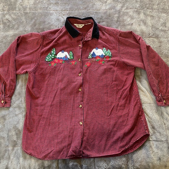 Victoria Woods Other - Red Checkered Womens Shirt with Embroidery (920)